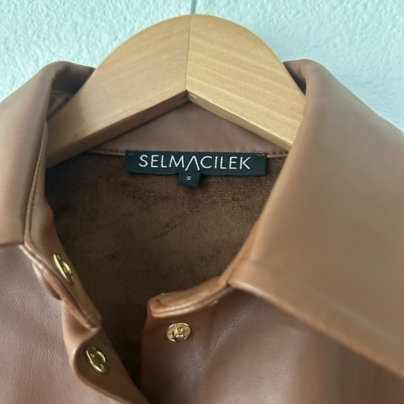 SELMACILEK Vegan Leather High Rise Pant & Crop Shirt Set in Brown - Picture 10 of 11